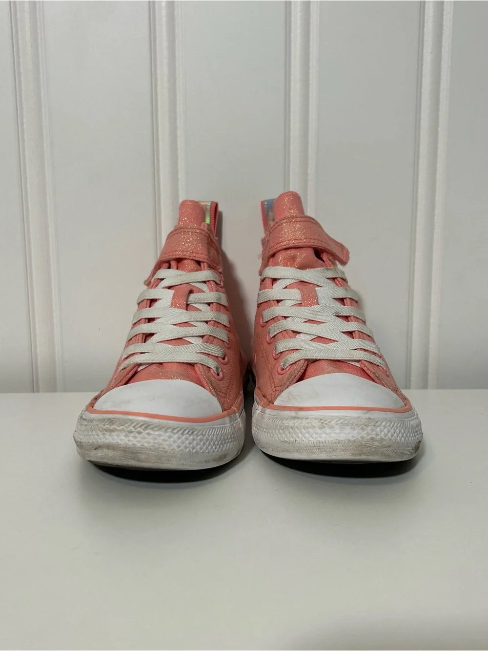Converse ctas strap Kids High-Top Glitter Sneakers in Coral Pink